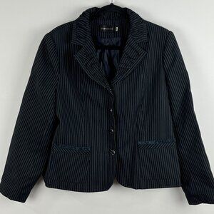 Mananna Blazer Jacket Size 48 Black Long Sleeve Button Down Pockets Striped